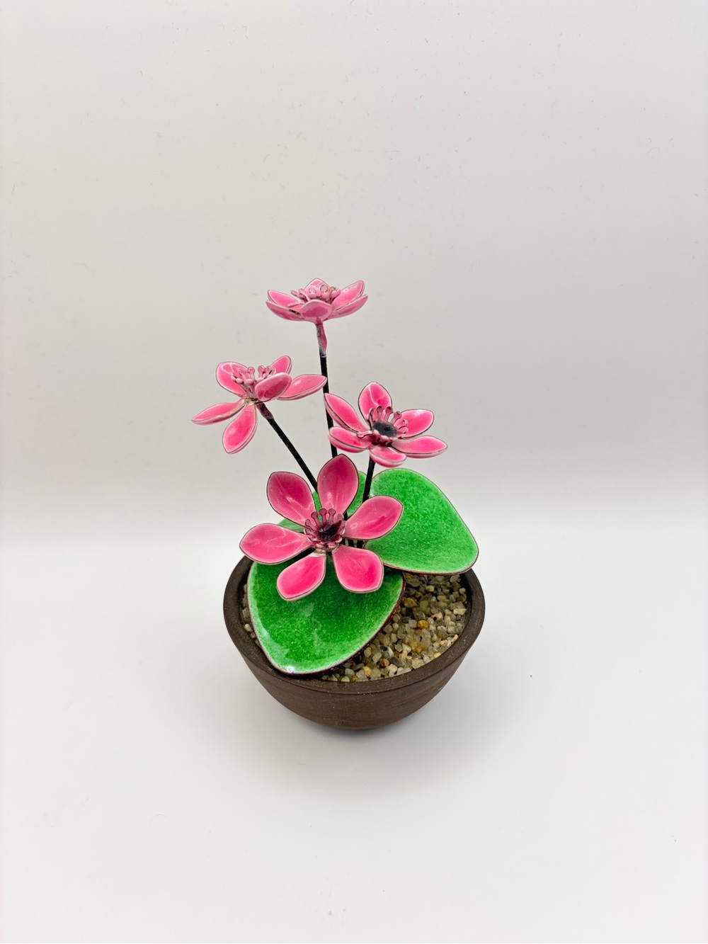 Vintage mid-century modern enamel-on-copper floral tabletop sculpture